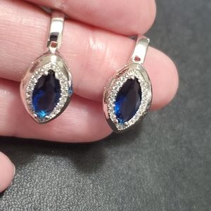 Sam&Co solid sterling silver blue and white sapphire earrings
